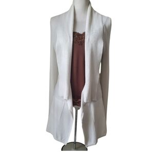 White House Black Market Ivory Open Front Ribbed Collar Cardigan Sweater Size M